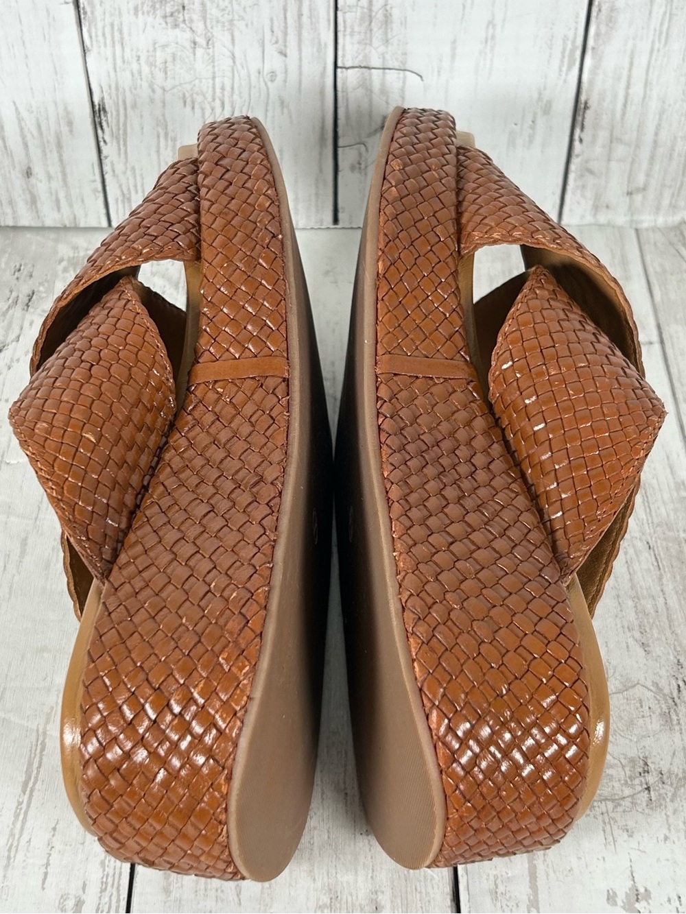 Seychelles Key West Woven Leather Platform Sandals Brown Anthropologie 8.5 NEW - Picture 4 of 5
